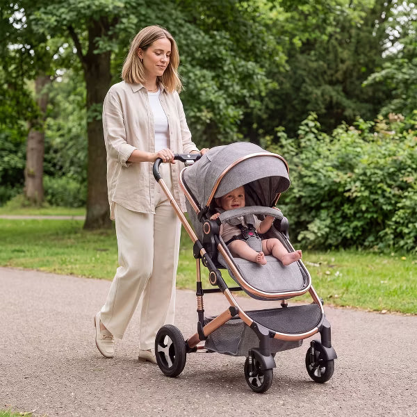 TODECARE 2-in-1 Convertible Baby Stroller with Reversible Seat, Adjustable Canopy and Storage, Rose Gold