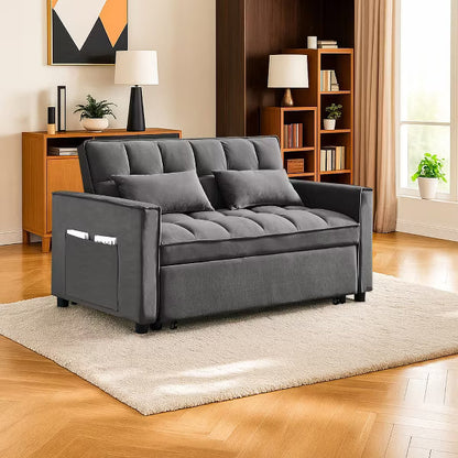 Resenkos 54 Inch Adjustable Backrest Sofa, Sofa Bed, Futon Sofa with Double Armrest and Pouch, Variable Bed for Living room, Bedroom, Gray