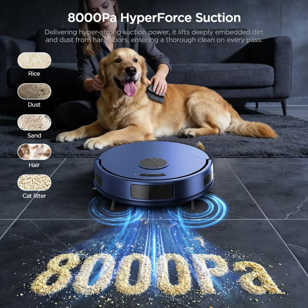 Teendow Robot Vacuum and Mop Combo, 8000Pa Suction, 2 in 1 Vacuum Robot with Wi-Fi/App/Remote, Self-Charging, Ideal for Hard Floor, Pet Hair
