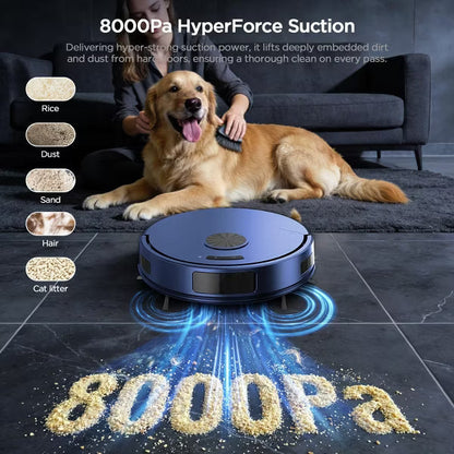 Teendow Robot Vacuum and Mop Combo, 8000Pa Suction, 2 in 1 Vacuum Robot with Wi-Fi/App/Remote, Self-Charging, Ideal for Hard Floor, Pet Hair