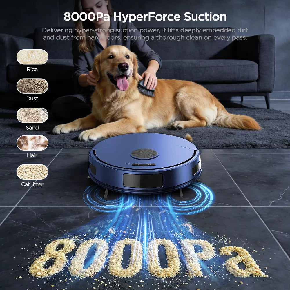 Teendow 2 in 1 Robot Vacuum and Mop Combo,8000Pa Self-Charging Robotic Vacuum Cleaner for Pet Hair, Hard Floors & Carpets,120-Min, App & Voice Control