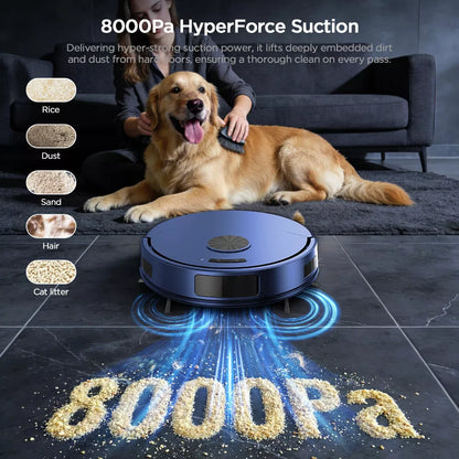 Teendow 2 in 1 Robot Vacuum and Mop Combo,8000Pa Self-Charging Robotic Vacuum Cleaner for Pet Hair, Hard Floors & Carpets,120-Min, App & Voice Control