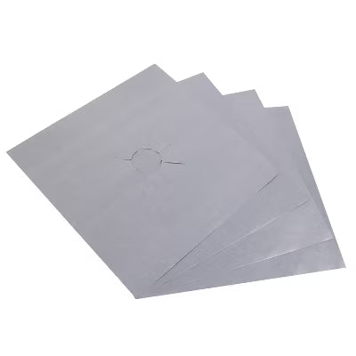 4-Pack Reusable Nonstick Stovetop Burner Liners, Trimmable and Reversible Protectors with Dishwasher-Safe Cleanup for Everyday Spills - Silver