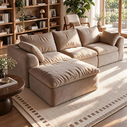 Laukingdom 96.5" L‑Shaped 4‑Seat Modular Sectional Sofa with Single Chaise, Deep‑Seat Corner Couch, Textured Woven Fabric Sofa for Living Room