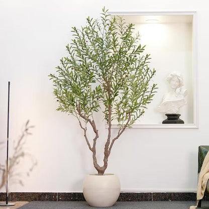 8FT Artificial Olive Tree with 16 Inch White Planter, Faux Olive Tree Realistic Leaves Lifelike Fruits Natural Trunk, Home Office Decor