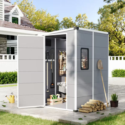 EROMMY 5 x 4 FT Outdoor Storage Shed, Weather-Resistant Shed With Lockable Door & Built-In Floor, Sloped Roof Outdoor Shed For Backyard, Patio & Lawn