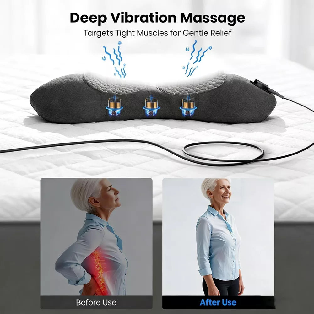 Morfone 3-in-1 Electric Lumbar Heating Massage Support Pillow for Car Home and Office Use