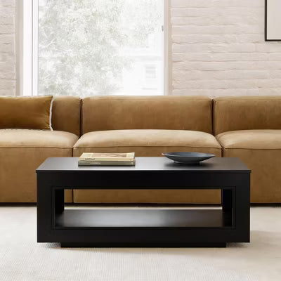 WOWLIVE Rectangle Lift Top Coffee Table with Storage, 2-Tier Living Room Tables, Brown