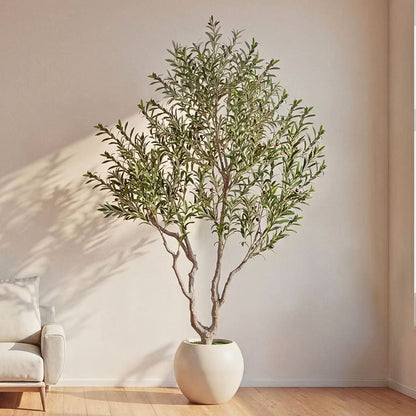 8FT Artificial Olive Tree with 16 Inch White Planter, Faux Olive Tree Realistic Leaves Lifelike Fruits Natural Trunk, Home Office Decor