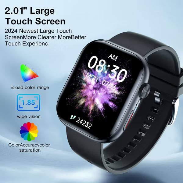 Smart Watch for Men Women, 2.01" HD Touchscreen, Bluetooth Call, IP68 Waterproof, 180+ Sports Modes, Health & Sleep Tracker, for Android iOS, Black
