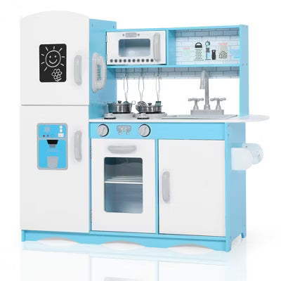 TODECARE Wooden Play Kitchen for Kids with Lighted Stove and Ice Maker, Realistic Kitchen Sets for Boys Girls Age 3+