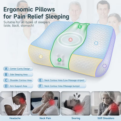 Bed Pillow, Cervical Neck Pillow for Pain Relief, Contour Memory Foam Pillows for Sleeping, Neck Support for Side Back Stomach Sleepers Gray