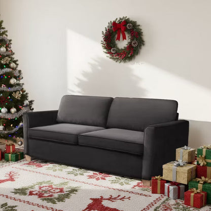 Mjkone Modern Velvet Queen Size 2-in-1 Pull Out Sleep Sofa Bed-Dark Grey
