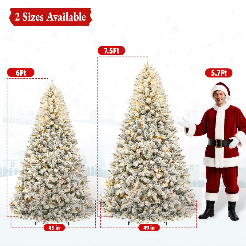 VIVATREES 6ft Prelit Artificial Christmas Tree Snow Flocked with Warm White LEDs Lights Hinged Branches Metal Stand Xmas Tree for Decor White