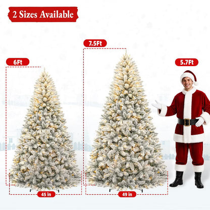VIVATREES 6ft Prelit Artificial Christmas Tree Snow Flocked with Warm White LEDs Lights Hinged Branches Metal Stand Xmas Tree for Decor White