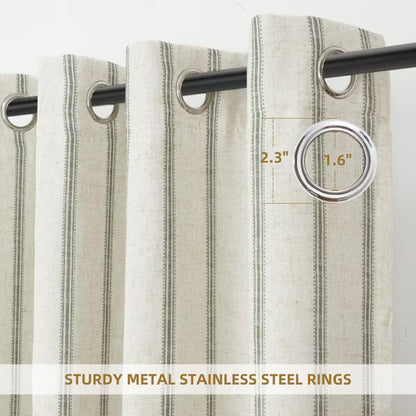 DriftAway Farmhouse Linen Blackout Curtains for Living Room Striped Lined Grommet Rustic Drapes Loden Green Stripe 52X84