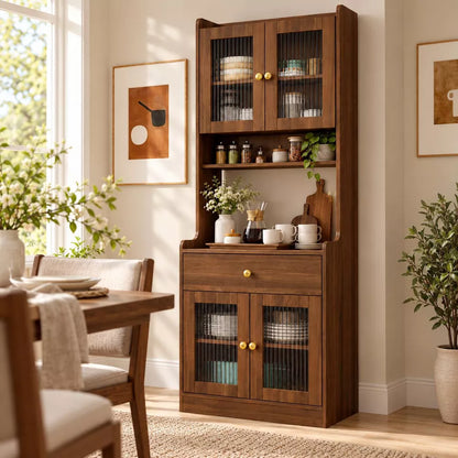 LauKingdom Kitchen Storage Cabinet with Microwave Stand and Countertop, Storage Organizer, Pantry Cabinet, Comprehensive Sideboard Cabinet for Kitchen