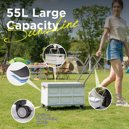 VUSIGN 55L 11.6''x20.8'' Foldable Storage Crates with Swivel Wheels Light Beige