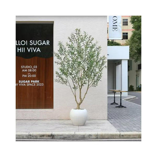 DR.Planzen 8ft Artificial Olive Tree with 18in White Planter, Tall Faux Olive Trees with Relastic Frutis for indoor outdoor Home Decor