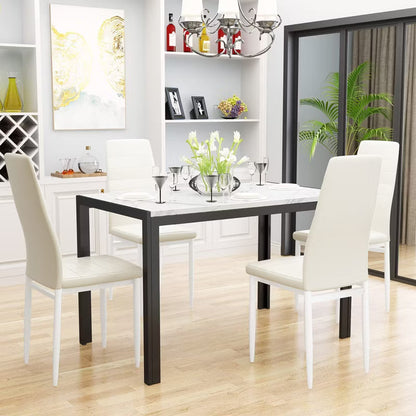 Hooseng Modern Dining Room Table and Chairs Set for 4, 5-Piece Kitchen Table Set with Faux Marble & 4 PU Leather Chair for Small Space, Apartment