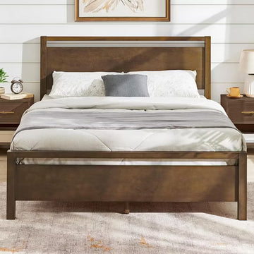 AMERLIFE Solid Wood Bed Frame with Headboard, Minimalist Platform Bed