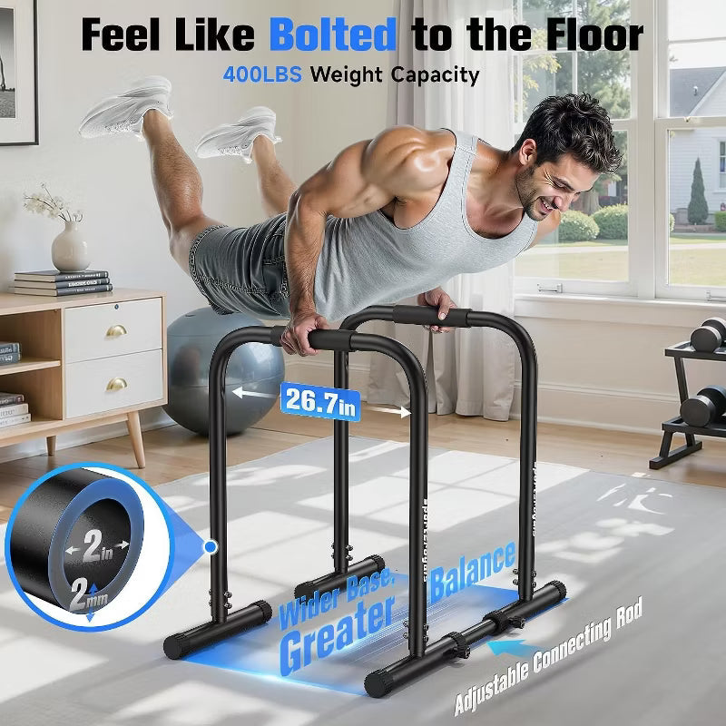 Sportsroyals Adjustable Dip Bar Station, Heavy Duty Parallette & Parallel Bars, 400LBS Stable Dip Stands for Home Gym