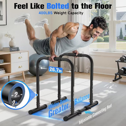 Sportsroyals Adjustable Dip Bar Station, Heavy Duty Parallette & Parallel Bars, 400LBS Stable Dip Stands for Home Gym