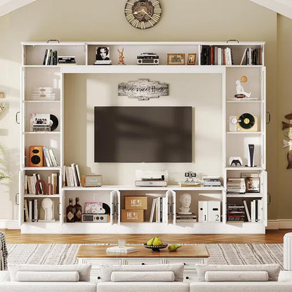 AMERLIFE 98" W Wall Unit TV Stand with Storage for TVs up to 80", White