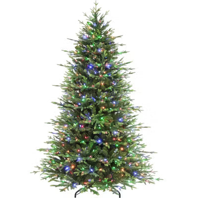 Vivatrees 7.5 Ft Prelit Christmas Tree Artificial Pine 10 Light Modes Color Changing LED Hinged Branches Metal Stand Holiday Decor