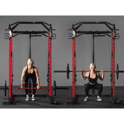 ER KANG Power Cage, 1500LBS Power Rack with Cable Crossover System, Multi-Function Workout Cage, Squat Rack Home Gym(Red)