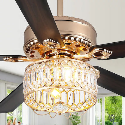 Kviflon 52 Inches Downrod Ceiling Fan with Light,Crystal Ceiling Fan Light for different decor needs,for Kitchen,Dining Room,Bedroom