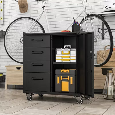 VIYET 35"H Heavy-Duty Steel Tool Cabinet with Wheels-Categorized Drawers+Lockable Storage (Adjustable Shelf),Garage/Home/Office/Workshop,black