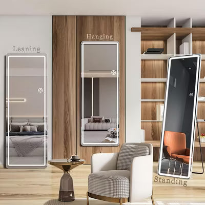 LED Full-Length Mirror with Aluminum Alloy Frame, Adjustable Color Temperature, 3-in-1 (Standing/Hanging/Leaning), 60-Inch Smart Body Mirror