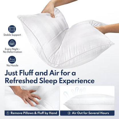 FAPO Set of 2 Bed Pillows, Queen Size, Soft Stripe Microfibre Pillow