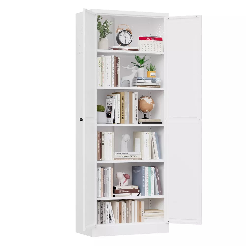 VIYET 72" Metal Pantry Cabinet with Doors, White Kitchen Storage Cabinet, Freestanding Organizer with 5 Adjustable Shelves
