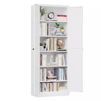 VIYET 72" Metal Pantry Cabinet with Doors, White Kitchen Storage Cabinet, Freestanding Organizer with 5 Adjustable Shelves