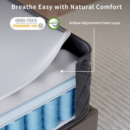 Swedrea Hybrid Mattress Breathable Medium Cooling Memory Foam Bed-in-a-Box Black