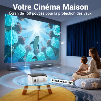 Dual-Band 5G/2.4G WiFi Bluetooth Projector, 16000 Lux 4K Support, Portable for Home & Outdoor, 300" Display, 4P Keystone, HiFi Speaker