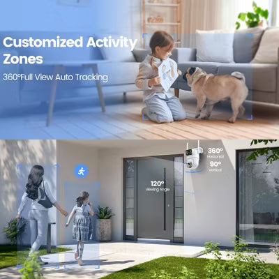 Losei 8MP/4K Outdoor Smart Security Camera with Light Alarm,Color Night Vision,2.4G WiFi,Motion Detection,IP66 Weatherproof , 360 View