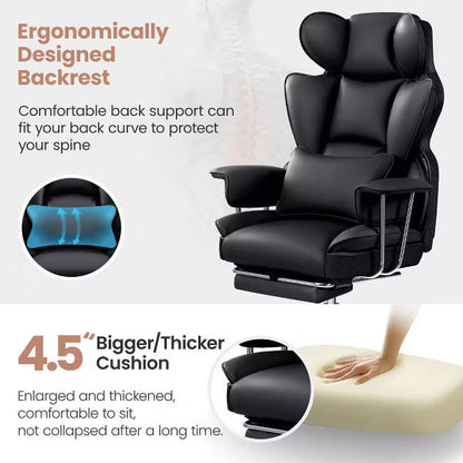 KERDOM Office Desk Chair, Big and Tall Executive Chair with Footrest, Ergonomic Reclining High Back Support, Black