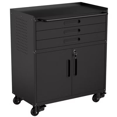 VIYET 34" VIYET Rolling Metal Tool Cabinet,Heavy-Duty 3-Drawer Garage Storage w/ Lockable Doors (Mobile Workbench Organizer)