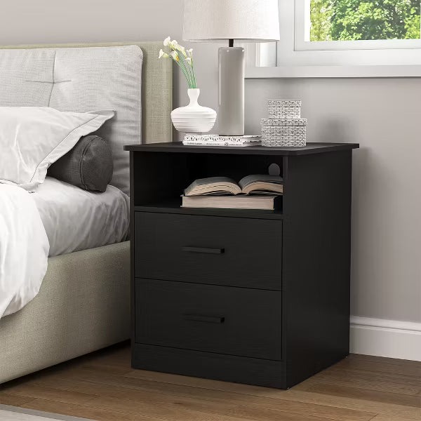 Resenkos Wood Nightstand With Charging Station, Bedside Table With 2 Drawers, Night Stand With Storage For Bedroom,