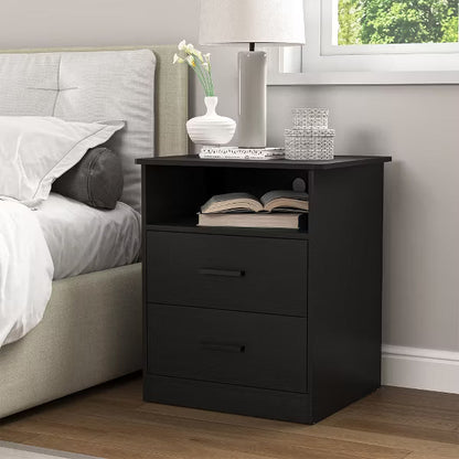 Resenkos Wood Nightstand With Charging Station, Bedside Table With 2 Drawers, Night Stand With Storage For Bedroom,