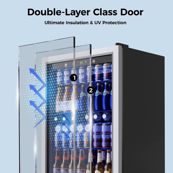 EUHOMY 145 Can Beverage Refrigerator- Mini Fridge with Digital Temperature Control- Silver