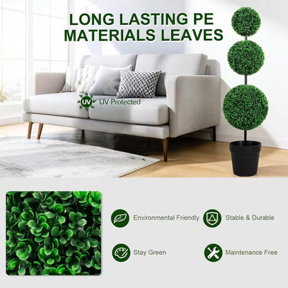 ROMSWI 3FT Artificial Triple Ball Boxwood Topiary Tree 2 Pack UV Resistant Faux Topiary Plant for All-Season Home Office Porch Entryway Decor