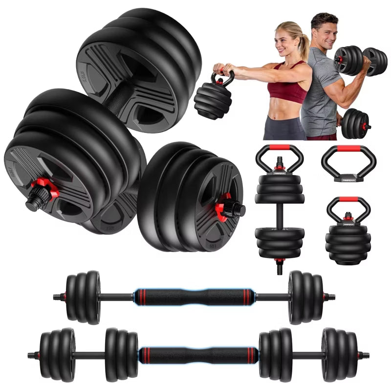 FED FITNESS Adjustable Dumbbells, 35lbs Free Weight Set with Connector, 5 in1 Dumbbells Set as Barbell, Kettlebells,Fitness Exercises for Home Gym