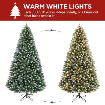 VIVATREES 6 Ft Prelit Christmas Tree Artificial Christmas Tree with Warm White Lights Hinged Branches Metal Stand