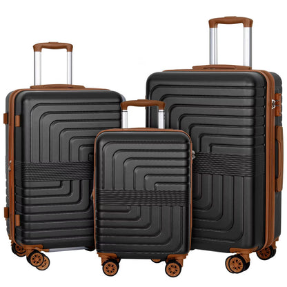 SUNSPIRE 3 Piece Luggage Set Expandable PC ABS Hardshell Suitcases 20 24 28 Inch TSA Lock Dual Spinner Wheels Black