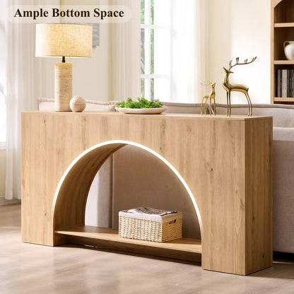 Console Table with Arched Open Shelf, 63" Modern Console Table with Storage, Narrow Console Table for Entryway Living Room