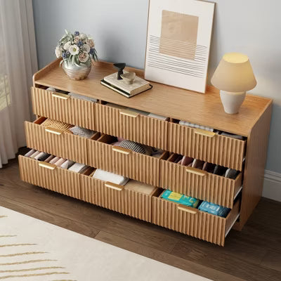 Qwatto Large 9 Drawer Wood Dresser Storage Chest of Drawers Modern Wide Organizer Cabinet Bedroom Living Room Entryway Heavy Duty Anti Tip